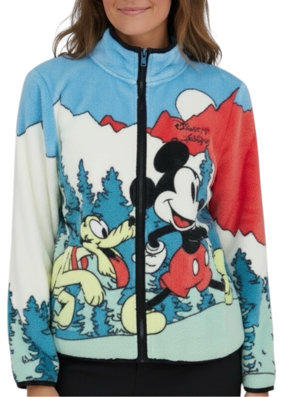 NWT DISNEY Mickey & Pluto Soft Side Pocket Zip Front Jacket Size Large